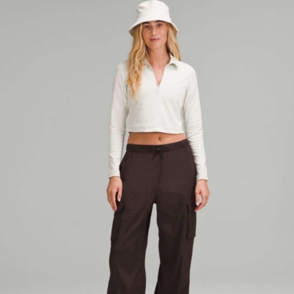 Lululemon Stretch Cotton Long- Sleeve Polo Shirt in Bone Size S